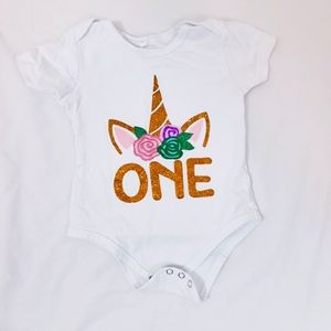 First Birthday One Unicorn Onesie Gold Glitter Baby Girl Outfit 12 month
